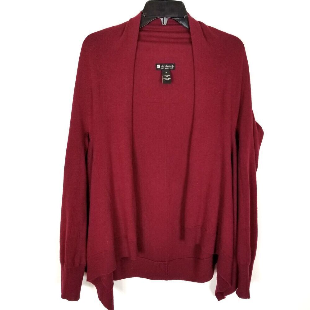 Valerie Bertinelli Women Merino Wool Knit Cardigan Size M Sweater Wine Maroon